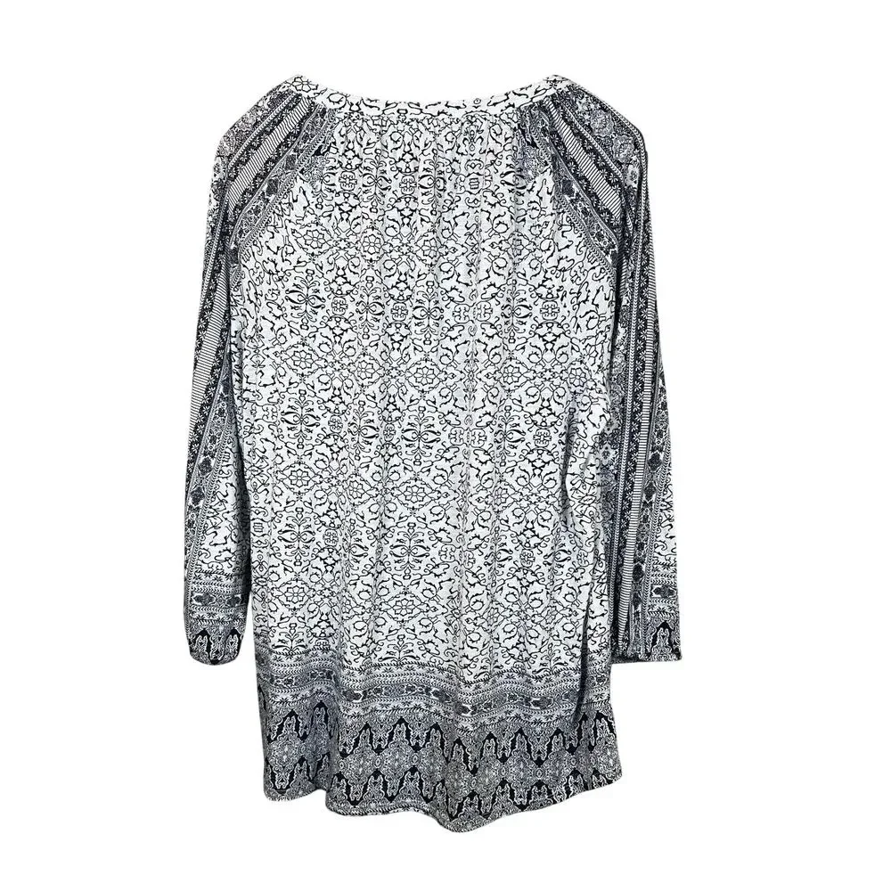 Style & Co Blouse Women's Size XL Floral Long Sleeve Boho Blue & White - Picture 2 of 9